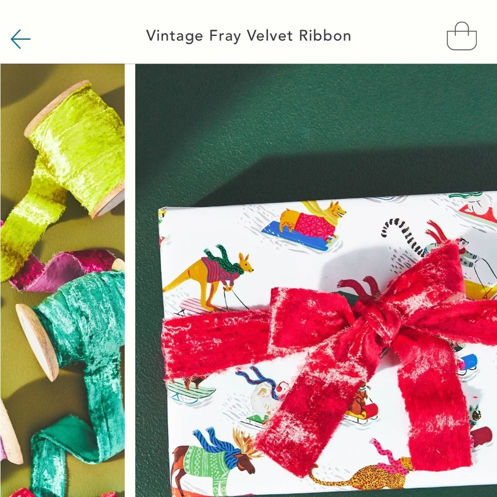 Mint‎ Anthropologie Vintage Fray Velvet ribbon Spool